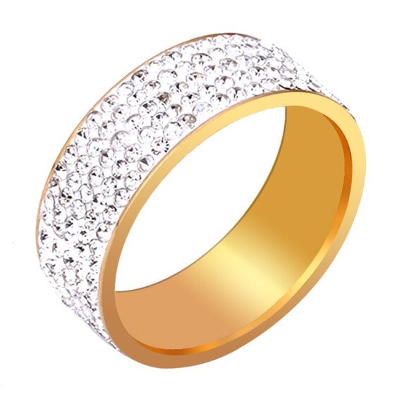 3/$35 Gold & Silver Cubic Zirconia Wide Band Ring Stainless Steel CZ Jewelry - Picture 1 of 4